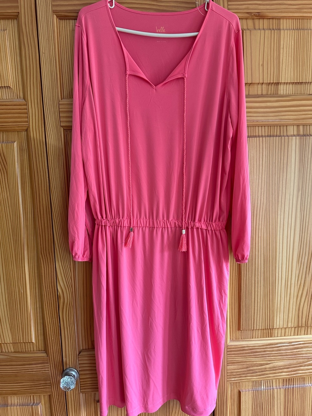 Belle by Kim Gravel Bright Pink Women's Dress with Scoop Neck gold tassels large
